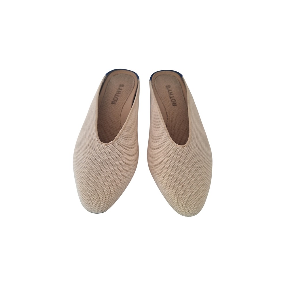 Rothys The Point Mules Womens 7 Sand Beige Pointed Toe Knit Flats Slip On